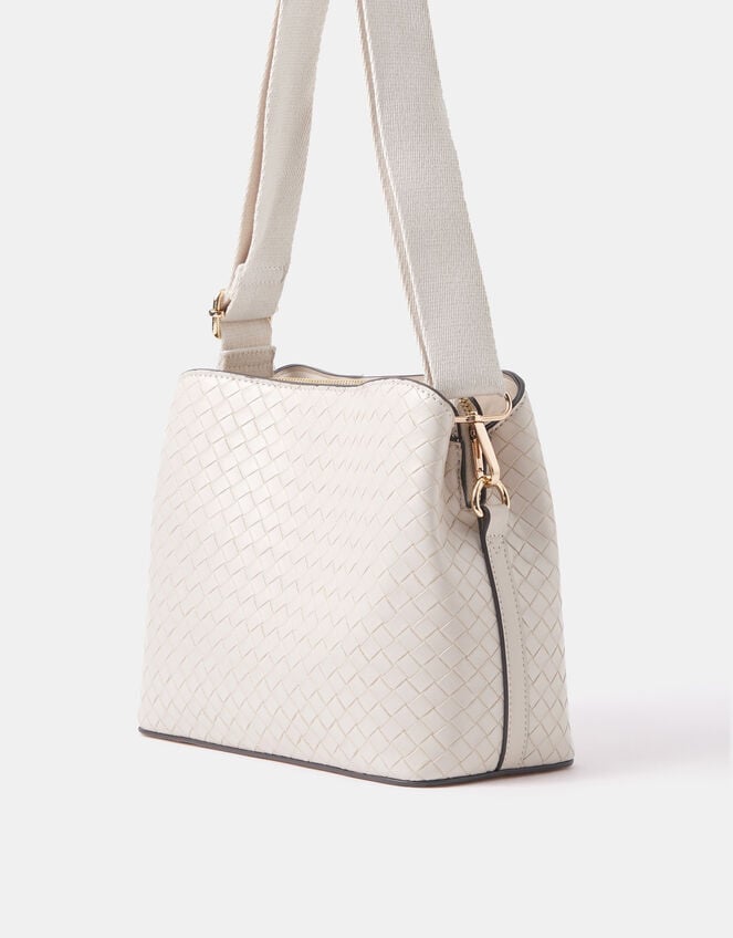 Faux Leather Webbing Strap Crossbody Bag, Cream (CREAM), large