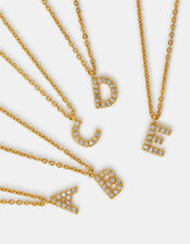 14ct Gold-Plated Diamanté Initial Pendant Necklace, Gold (GOLD), large