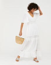 Lace-Insert Maxi Dress, White (WHITE), large