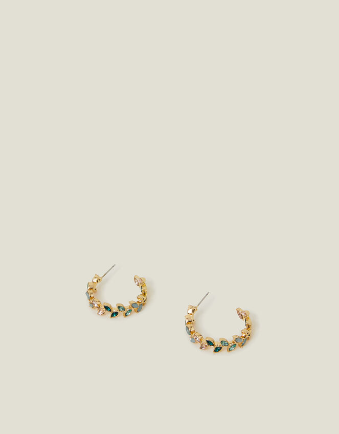 Gemstone Leaf Hoop Earrings, , large
