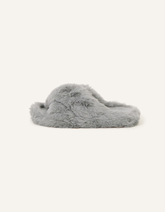 Faux Fur Crossover Sliders Grey | Slippers | Accessorize UK