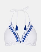 Embroidered Triangle Bikini Top, Blue (BLUE), large