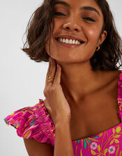 Ornamental Print Frilly Mini Dress, Pink (PINK), large