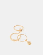 3-Pack Sun Charm Rings, Gold (GOLD), large