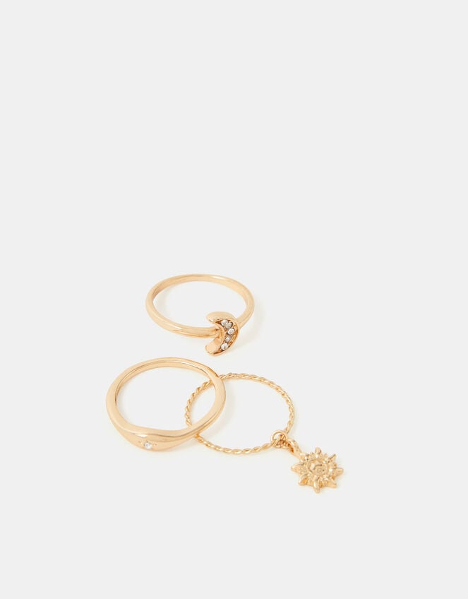 3-Pack Sun Charm Rings, Gold (GOLD), large
