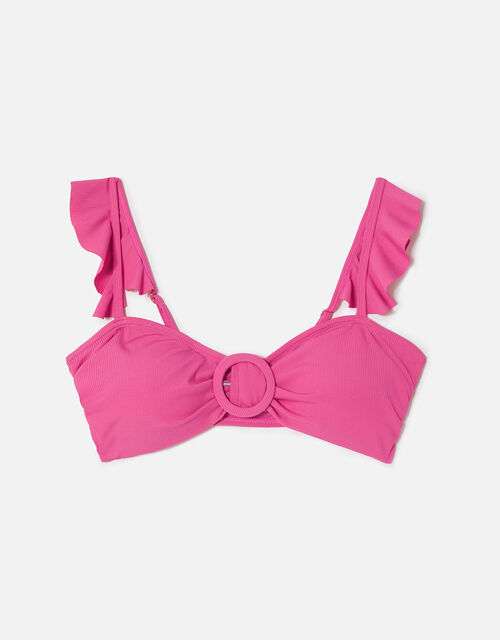 Frill Shoulder Bandeau Bikini Top, Pink (PINK), large