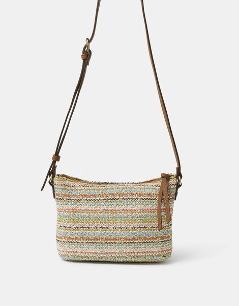 Stripe Raffia Crossbody Bag, , large