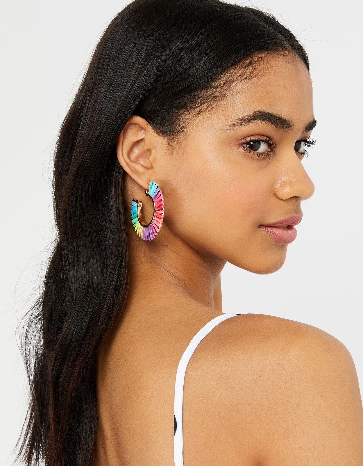 Rainbow Raffia Hoop Earrings