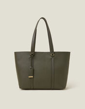 Faux Leather Tote Bag, Green (KHAKI), large