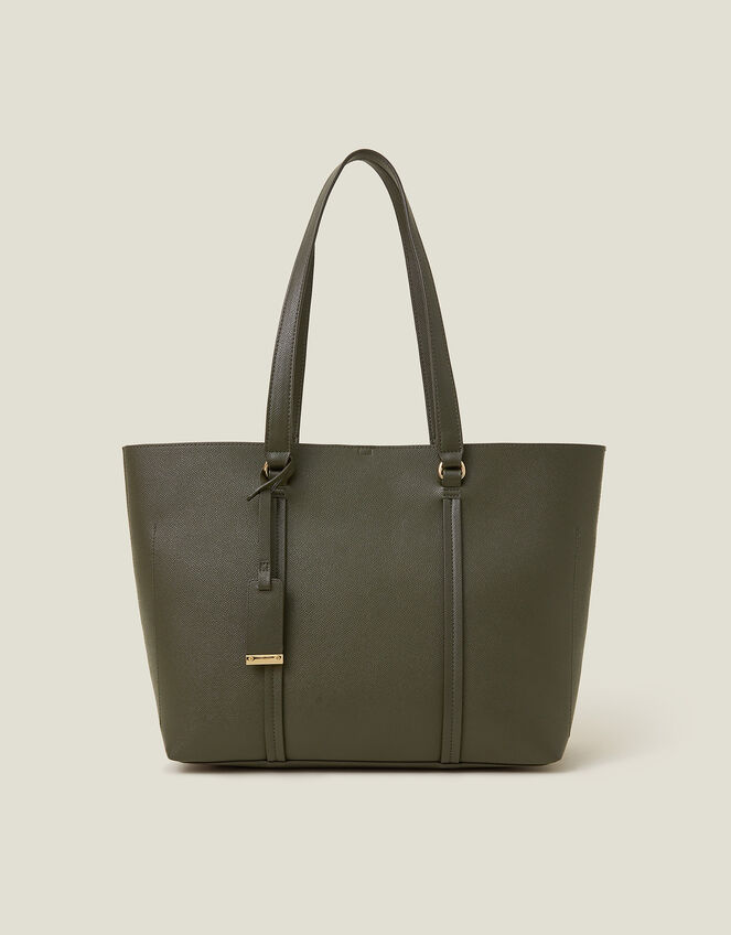 Faux Leather Tote Bag, Green (KHAKI), large