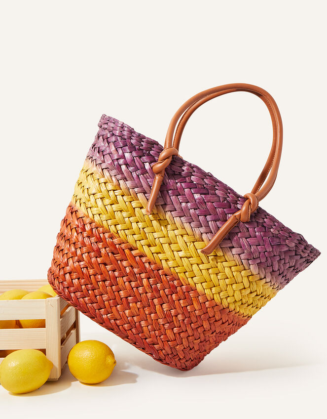 Ombre Straw Beach Basket Bag, , large