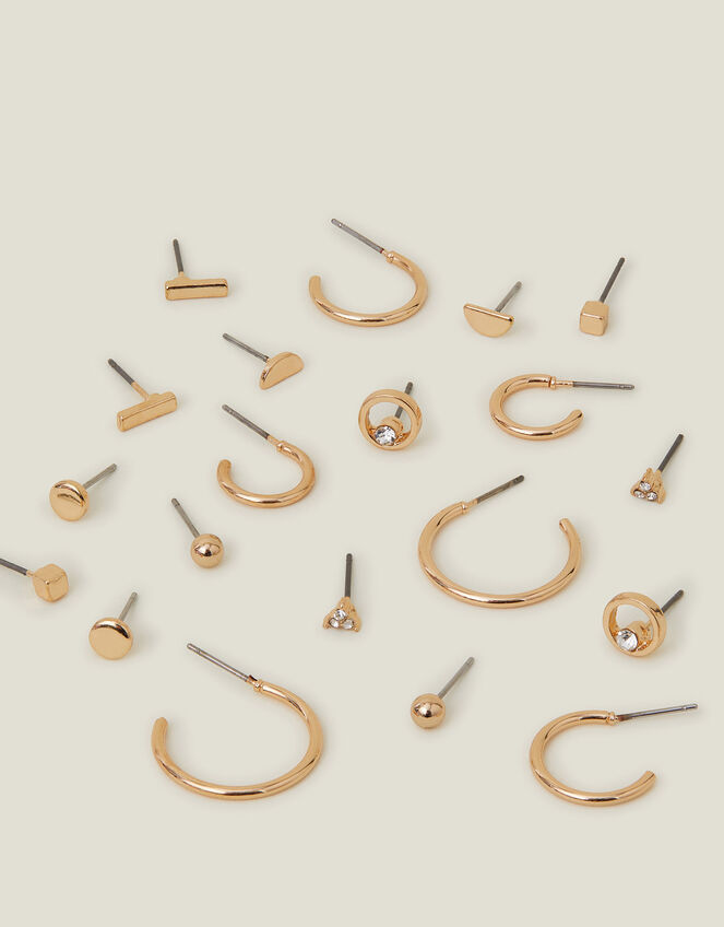10-Pack Stud and Hoop Earrings, Gold (GOLD), large