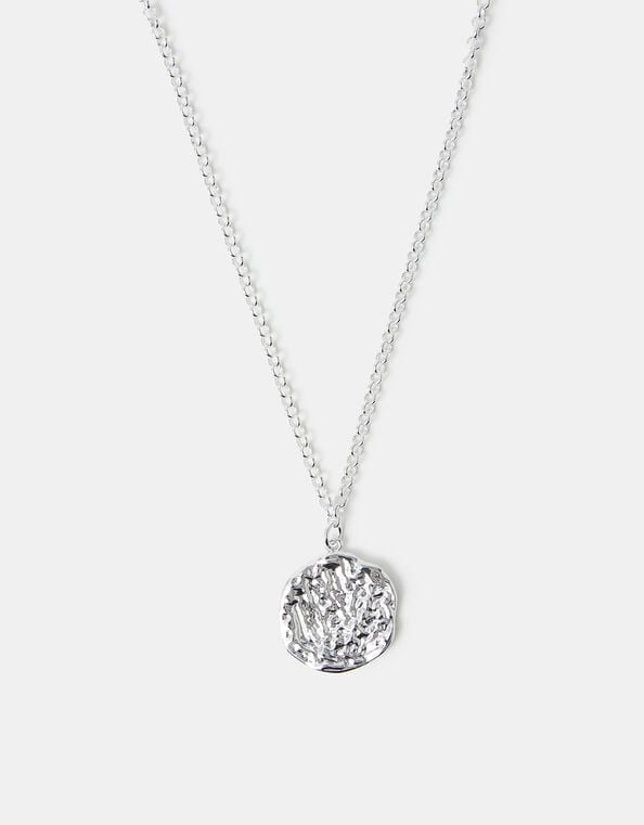 Sterling Silver-Plated Hammered Disc Pendant Necklace, , large
