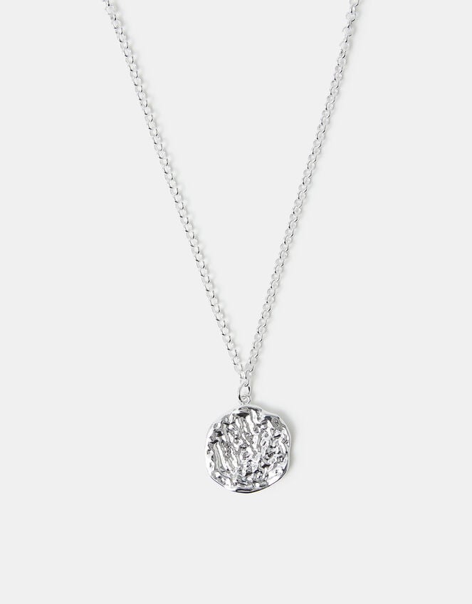 Sterling Silver-Plated Hammered Disc Pendant Necklace, , large