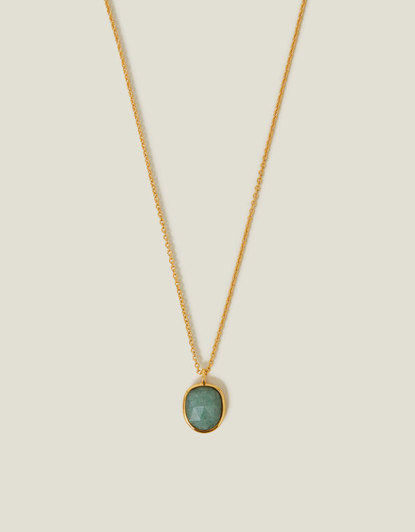 14ct Gold-Plated Aventurine Pendant Necklace, , large