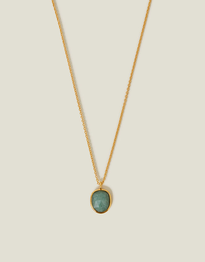14ct Gold-Plated Aventurine Pendant Necklace, , large