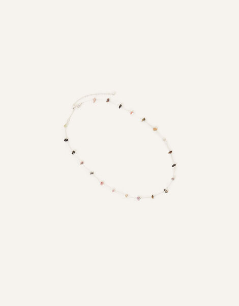 Sterling Silver-Plated Off Cut Semi-Stone Necklace, , large