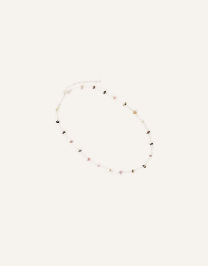 Sterling Silver-Plated Off Cut Semi-Stone Necklace, , large
