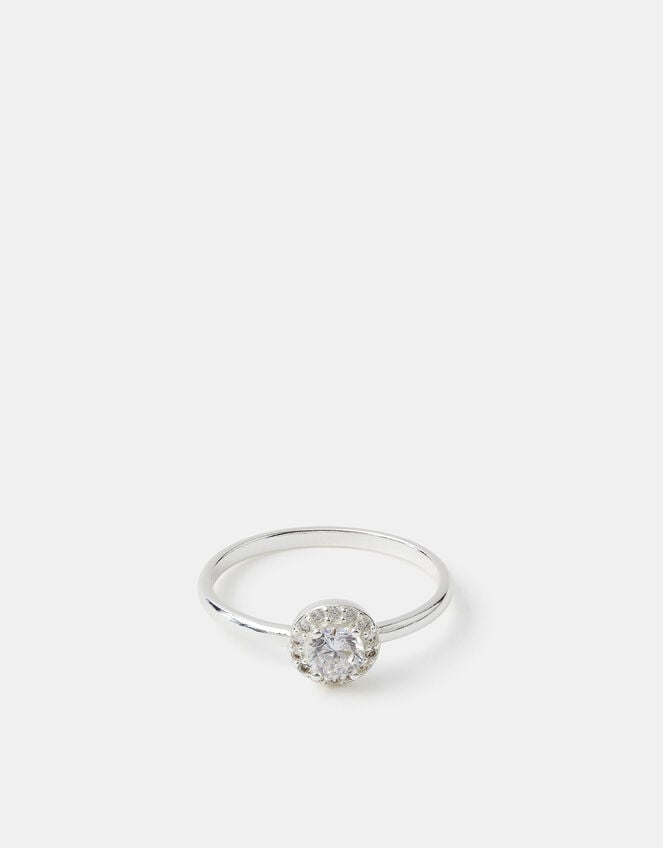 Sterling Silver Halo Stone Ring, Silver (ST SILVER), large