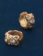 14ct Gold-Plated Diamanté Check Hoop Earrings, , large