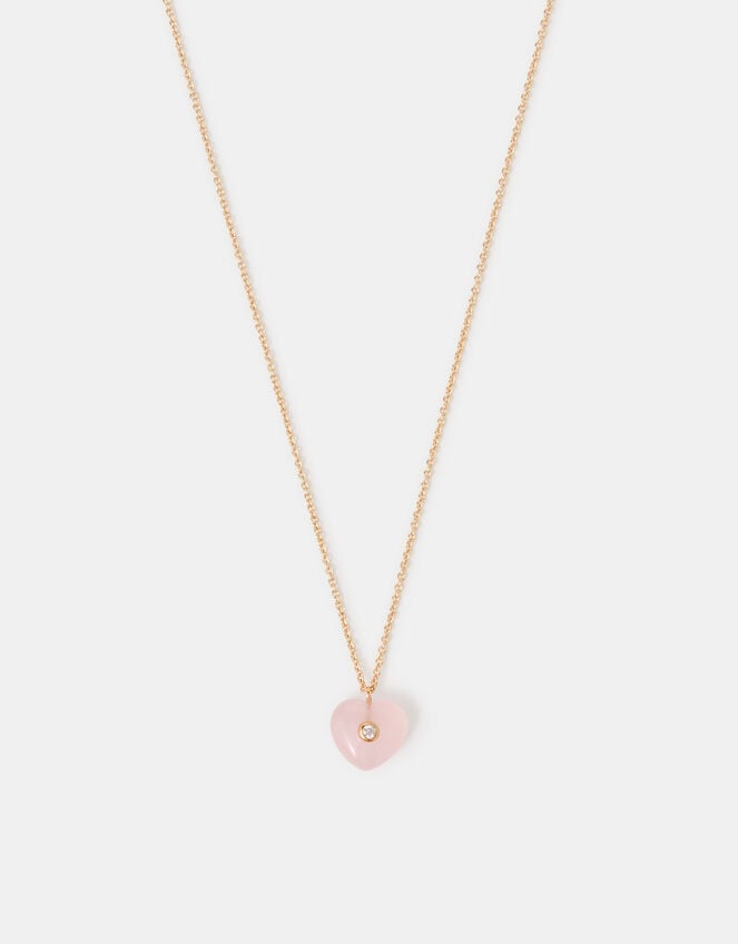 14ct Gold-Plated Rose Quartz Pendant Necklace, , large