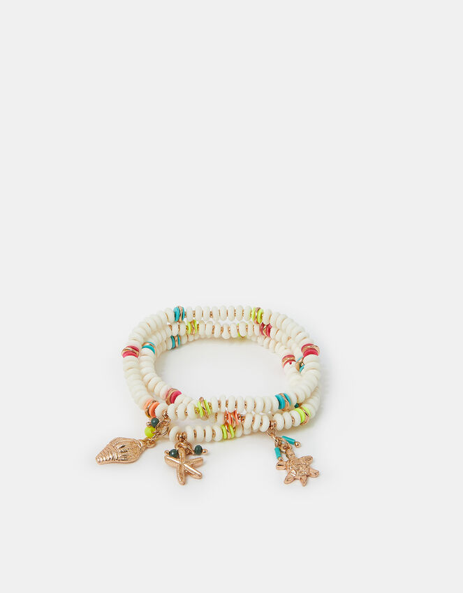 3-Pack Beaded Beach Charm Stretch Bracelets, , large