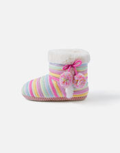 Girls Knitted Stripe Boot Slippers, Multi (BRIGHTS-MULTI), large