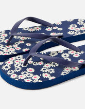 Daisy Print Flip Flops, Blue (NAVY), large