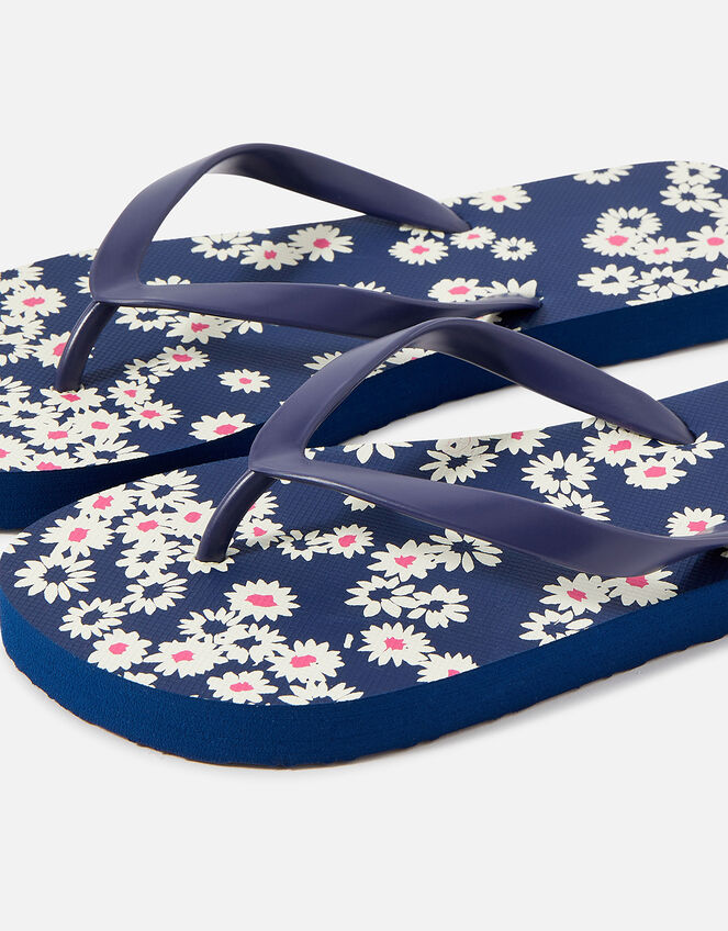 Daisy Print Flip Flops, Blue (NAVY), large