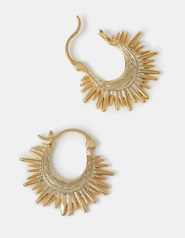 14ct Gold-Plated Sun Beam Hoop Earrings, , large