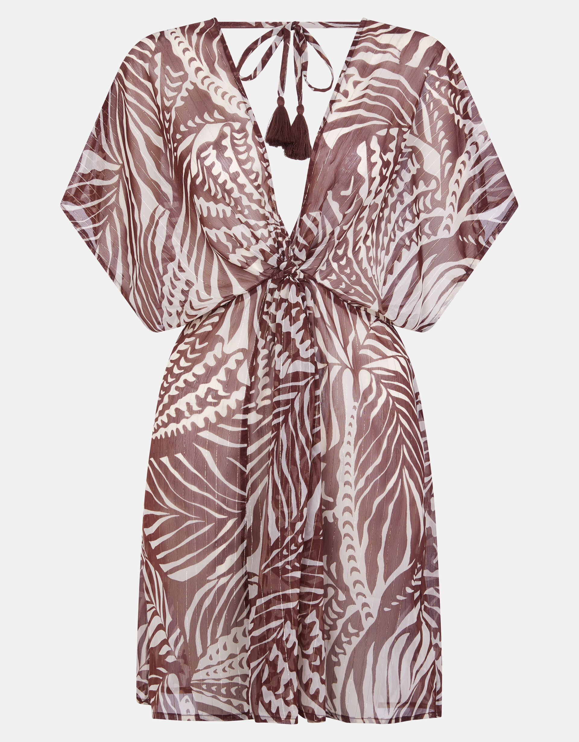 Palm Print Mini Kaftan, Brown (BROWN), large