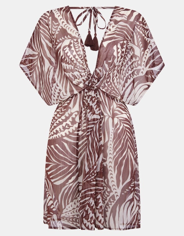 Palm Print Mini Kaftan, Brown (BROWN), large