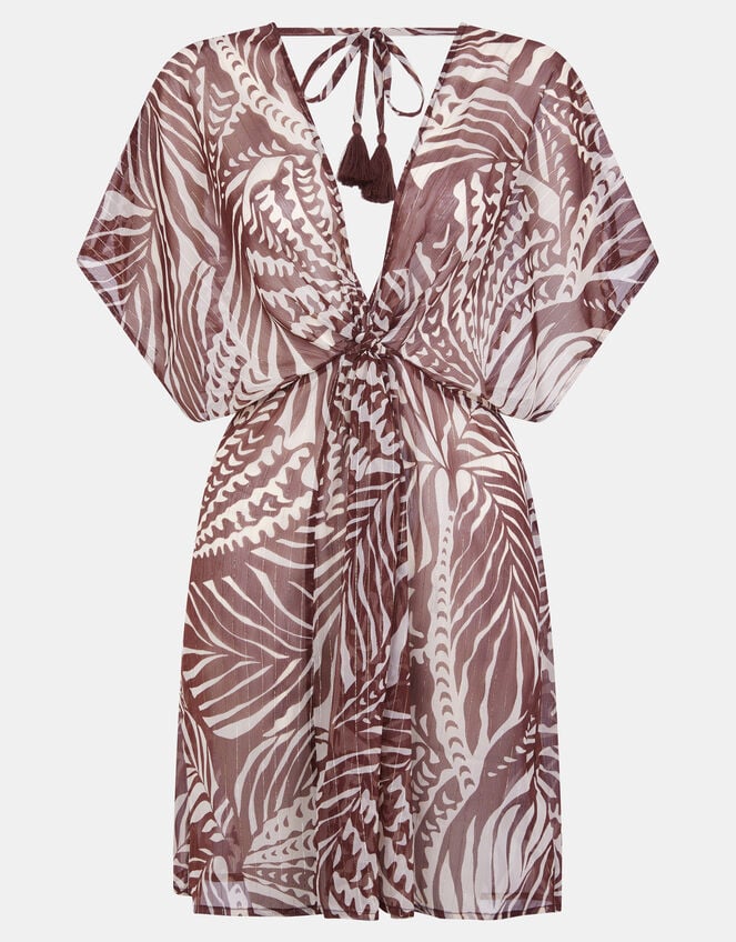 Palm Print Mini Kaftan, Brown (BROWN), large