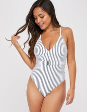 Navy Stripe Cross-Back Swimsuit, Blue (NAVY), large