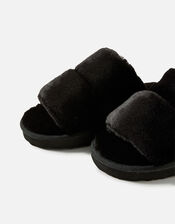 Platform Faux Fur Double Band Sliders, Black (BLACK), large