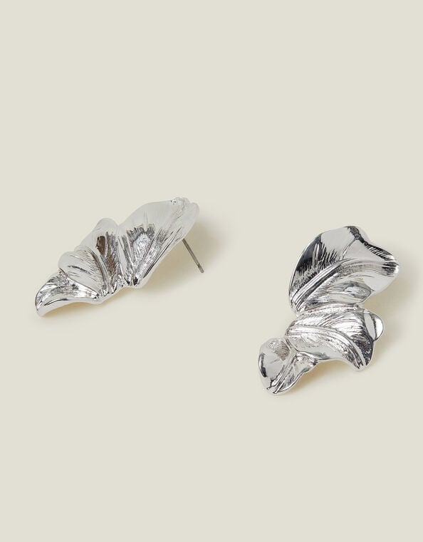 Layered Leaf Drop Earrings Silver, , large