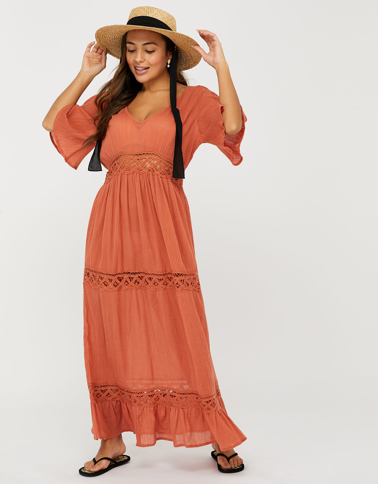 Rust lace maxi dress hot sale