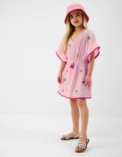 Girls Fruit Embroidered Cotton Kaftan, Pink (PINK), large
