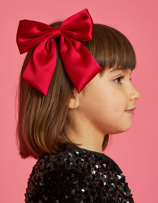 Girls Satin Bow Barrette Hair Clip, , large