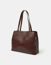 Faux Croc Shoulder Bag, , large