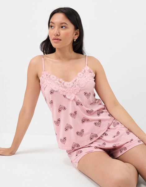 Heart Print Lace Trim Short Pyjamas Set, Multi (MULTI), large