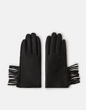 Fringe Leather Gloves, Black (BLACK), large