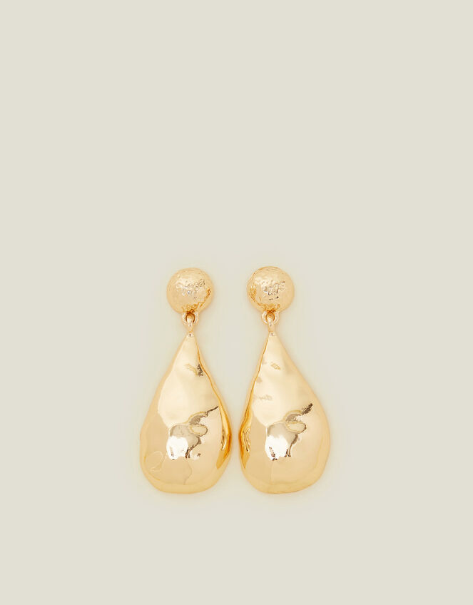 Large Hammered Teardrop Earrings, , large