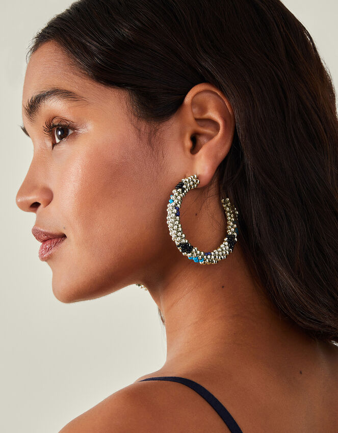 Large Beaded Hoops, , large