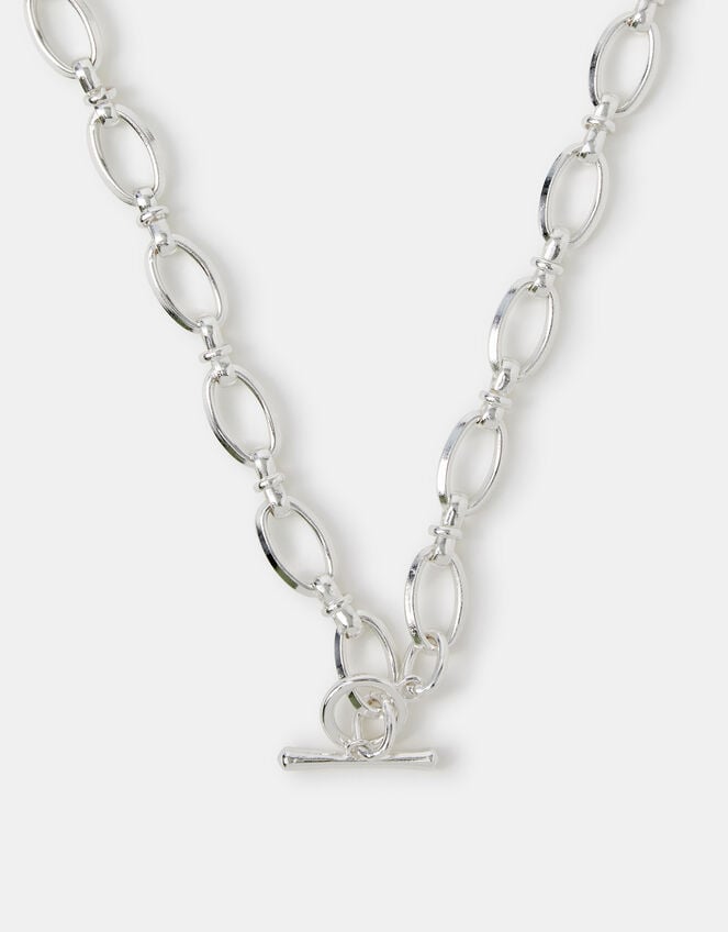 Sterling Silver-Plated Knot Chain T-Bar Necklace, , large