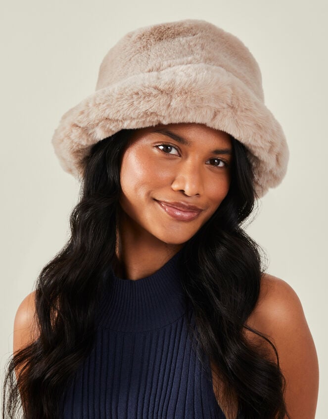 Faux Fur Bucket Hat, Natural (NATURAL), large