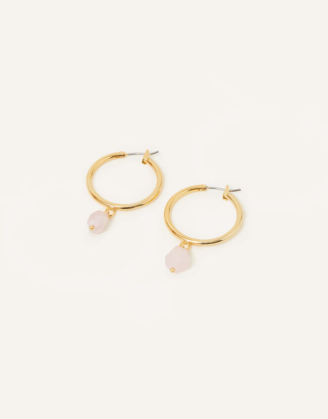 14ct Gold-Plated Rose Quartz Large Hoops, , large
