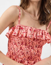 Mix Floral Print Smocked Maxi Dress, Pink (PINK), large
