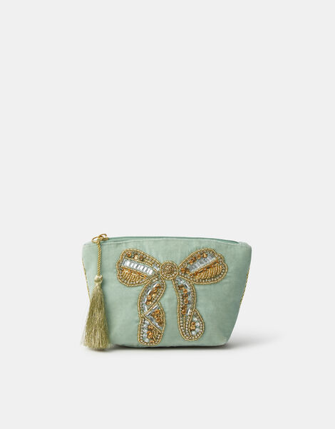 Embellished Bow Velvet Coin Purse, , large