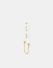 4-Pack 14ct Gold-Plated Stud & Hoop Earrings, , large